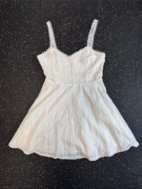 Lulu’s White Eyelet Sundress with Lace Straps